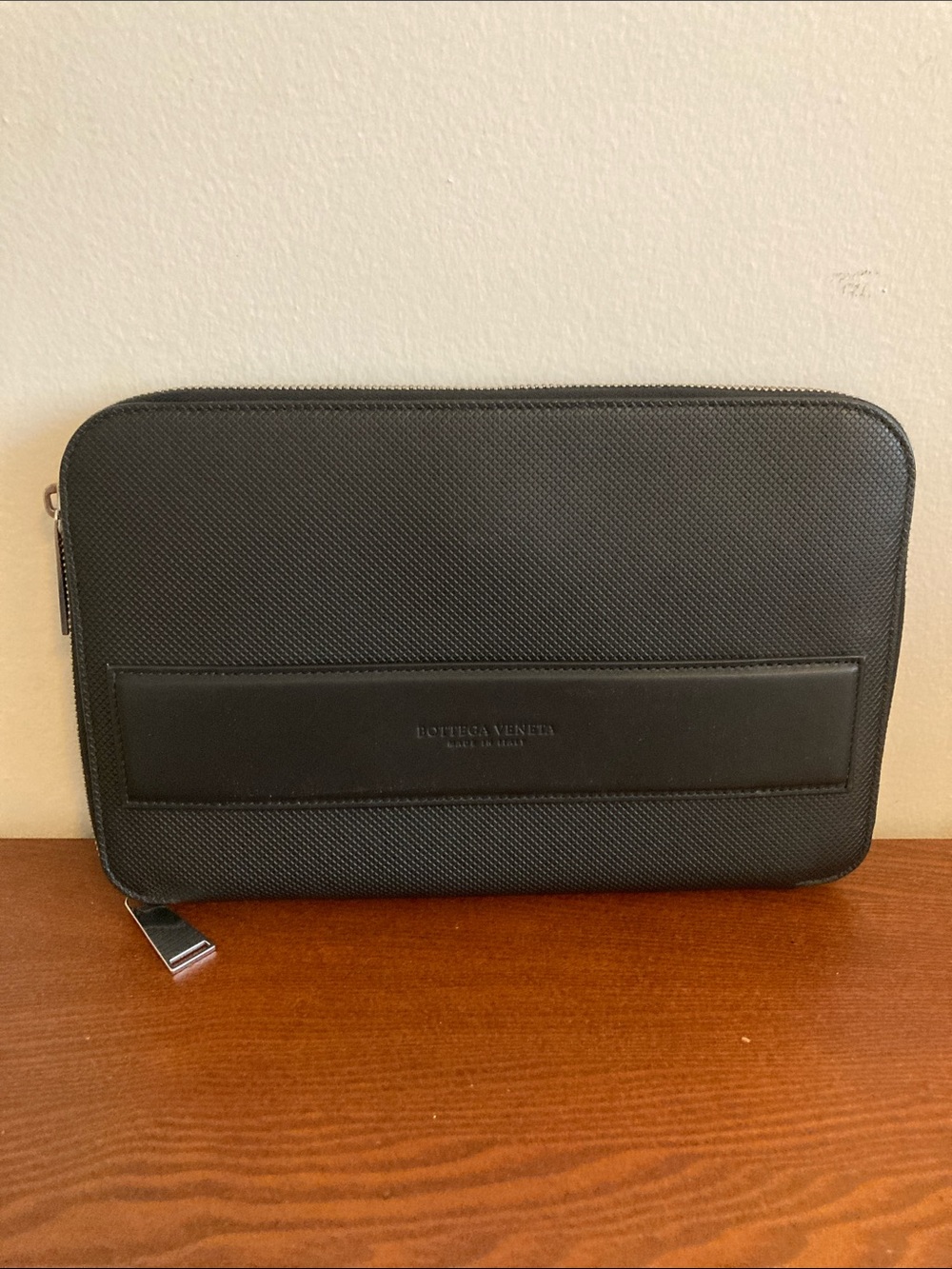 Bottega Veneta Black Textured Leather Zip Pouch